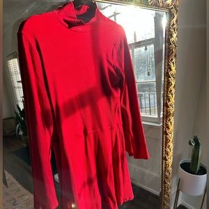 Reformation- Ref jeans, red turtleneck dress